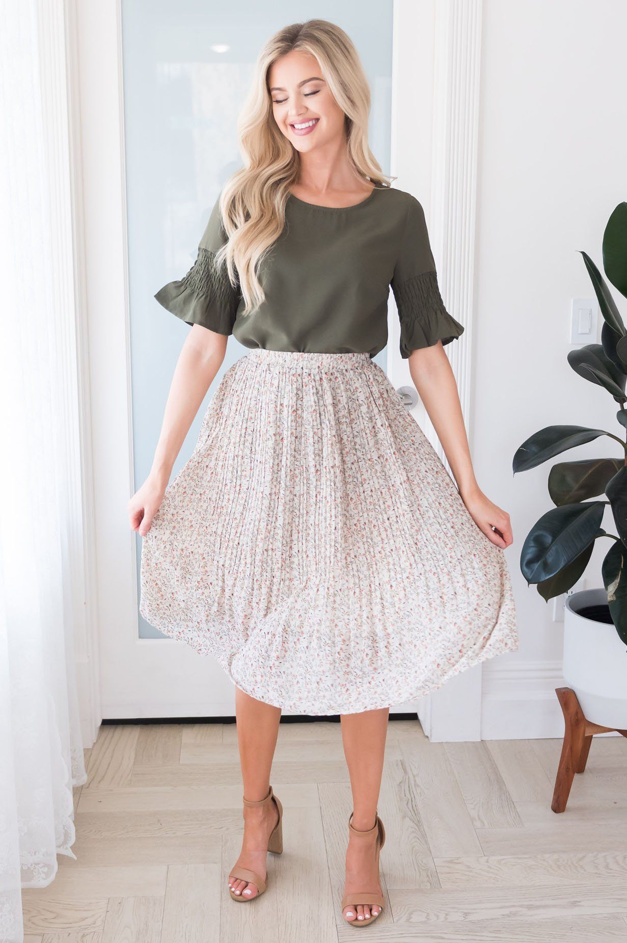 Fall Blooms Modest Pleated Skirt Modest Dresses vendor-unknown 