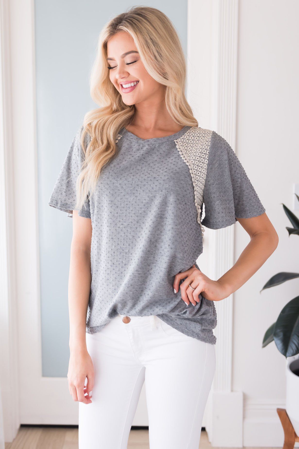 Free To Be Me Modest Lace Blouse Tops vendor-unknown 
