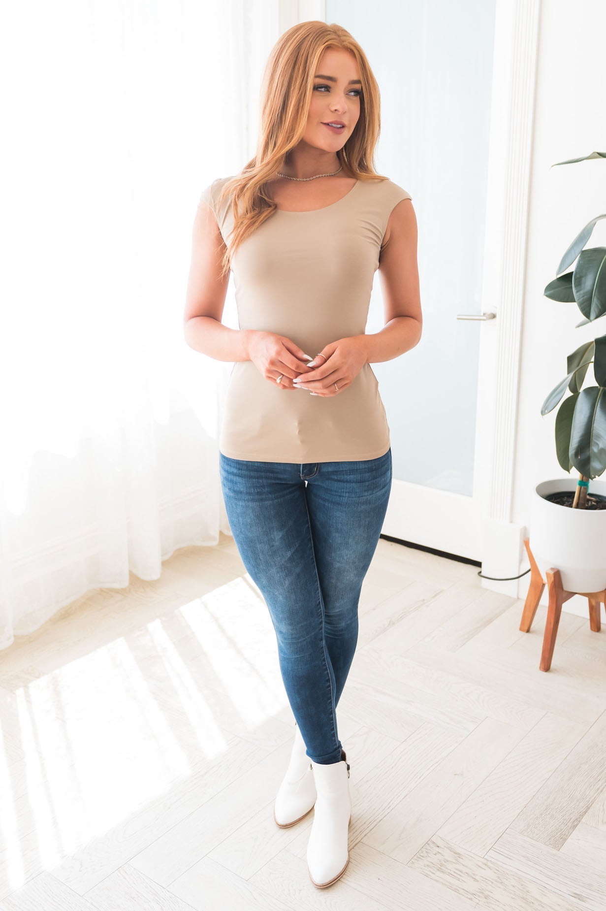 Cap Sleeve Modest Layering Tee Tops vendor-unknown 