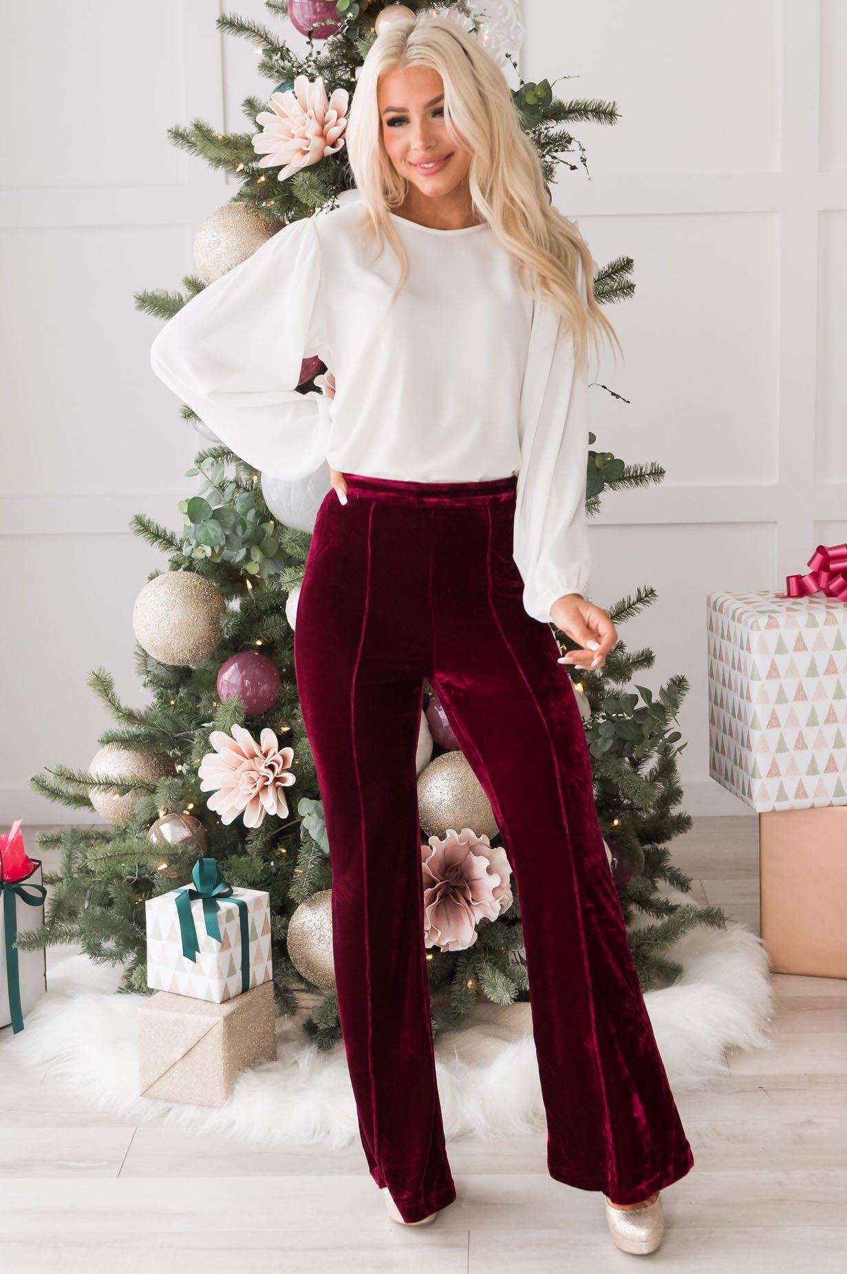 Cheerful Velvet Flare Pants Modest Dresses vendor-unknown 