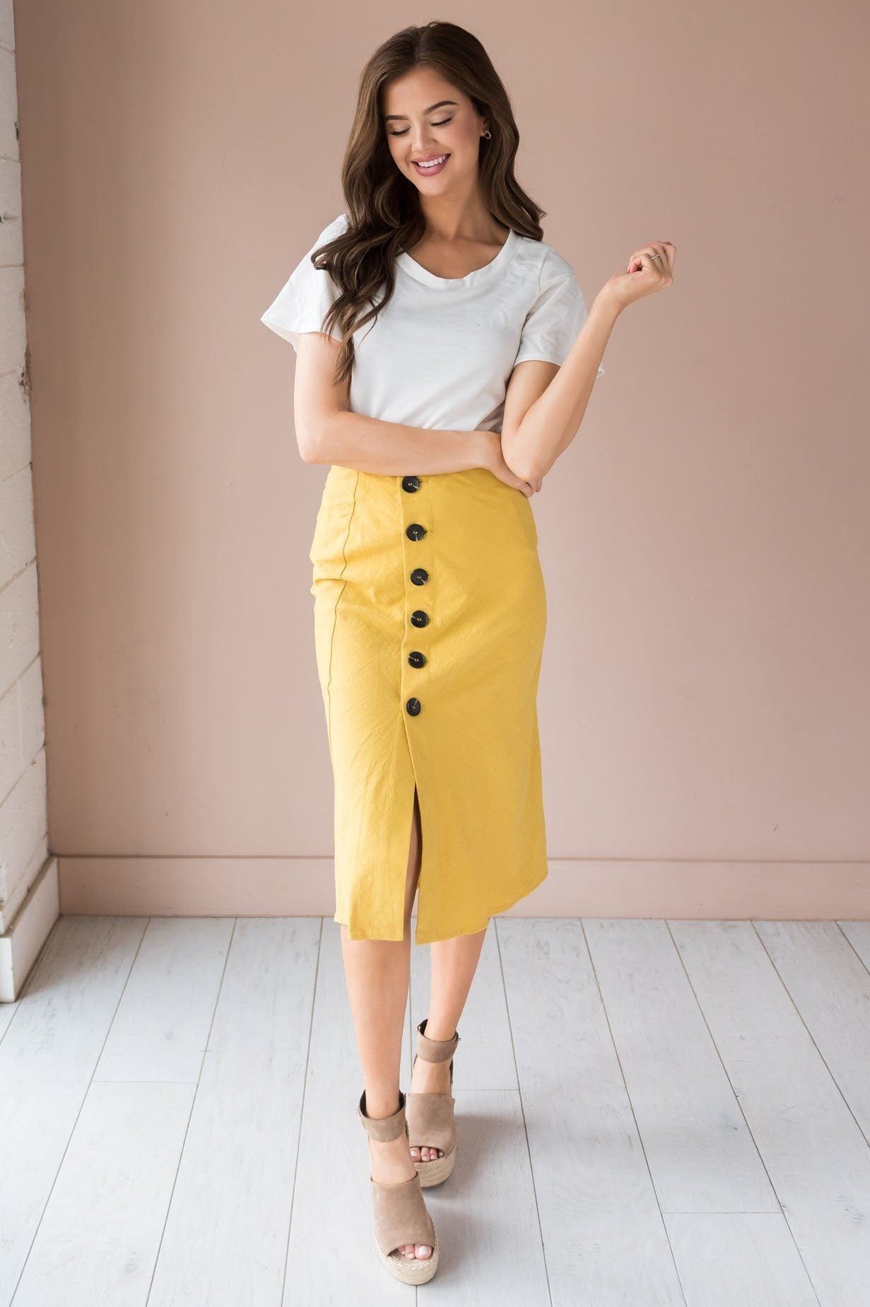 Fall Breeze Modest Button Down Skirt Skirts vendor-unknown 
