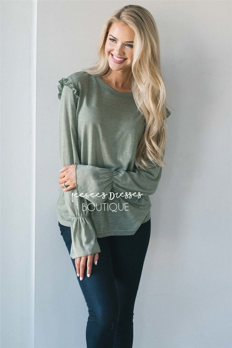 Ruffle Shoulder Peplum Sleeve Top Tops vendor-unknown 