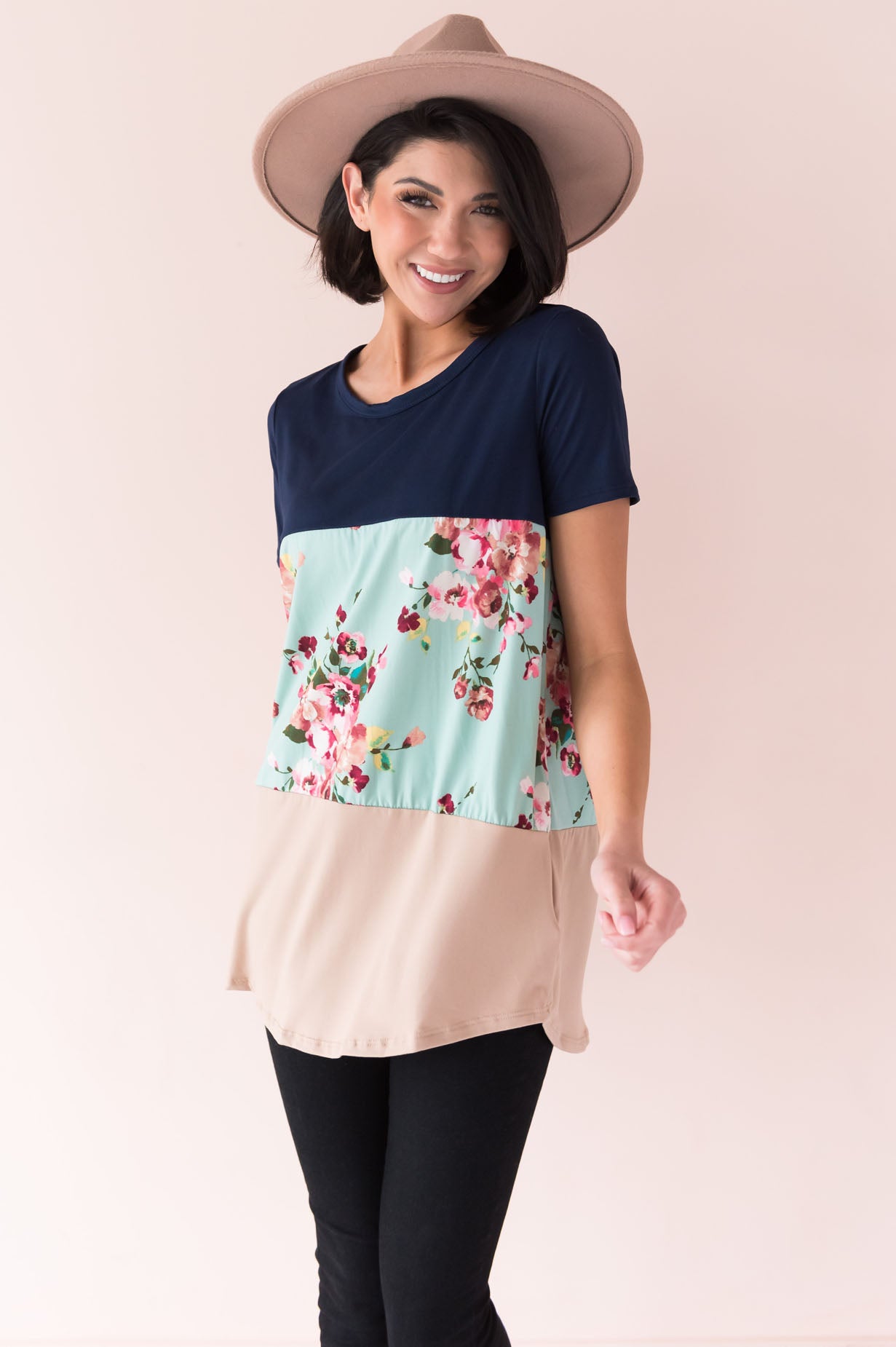 Blissful Modest Color Block Top Modest Dresses vendor-unknown 