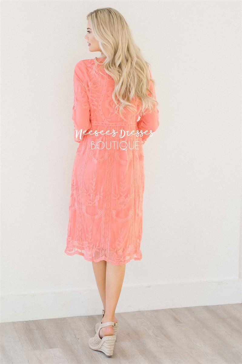 Day Dreamer Lace Dress in Coral Modest Dresses vendor-unknown 