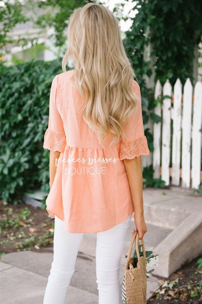 Button Front Lace Bell Sleeve Top Tops vendor-unknown 