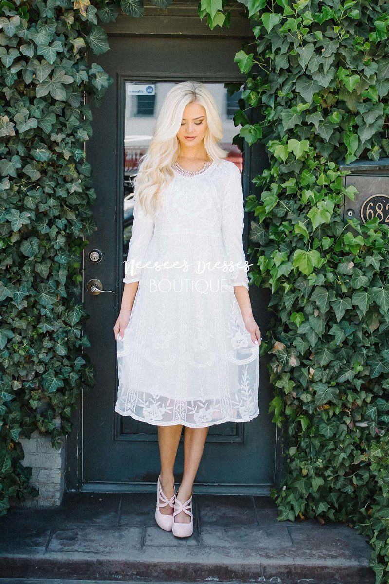 Day Dreamer Lace Dress in White Modest Dresses vendor-unknown 