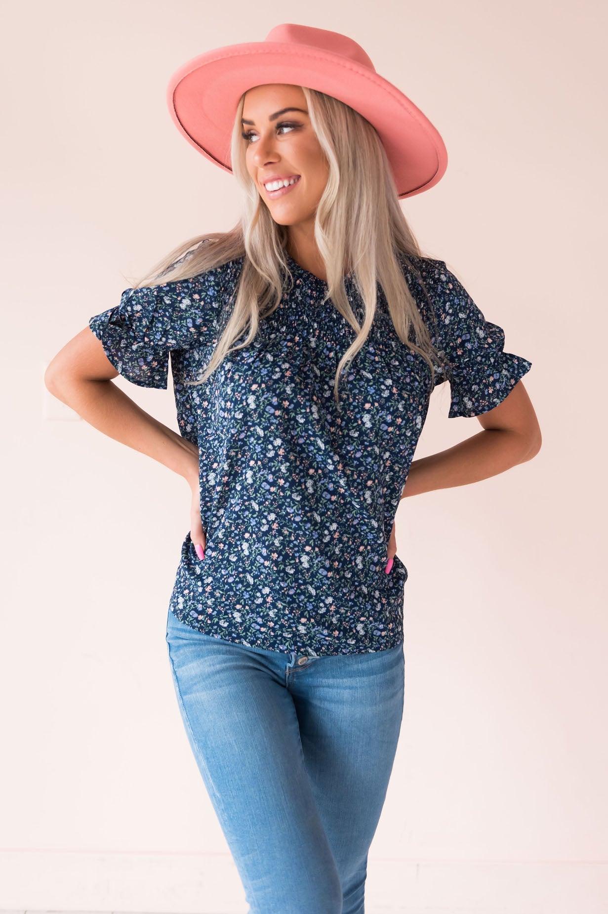 Glimmer Of Hope Modest Floral Blouse Tops vendor-unknown 