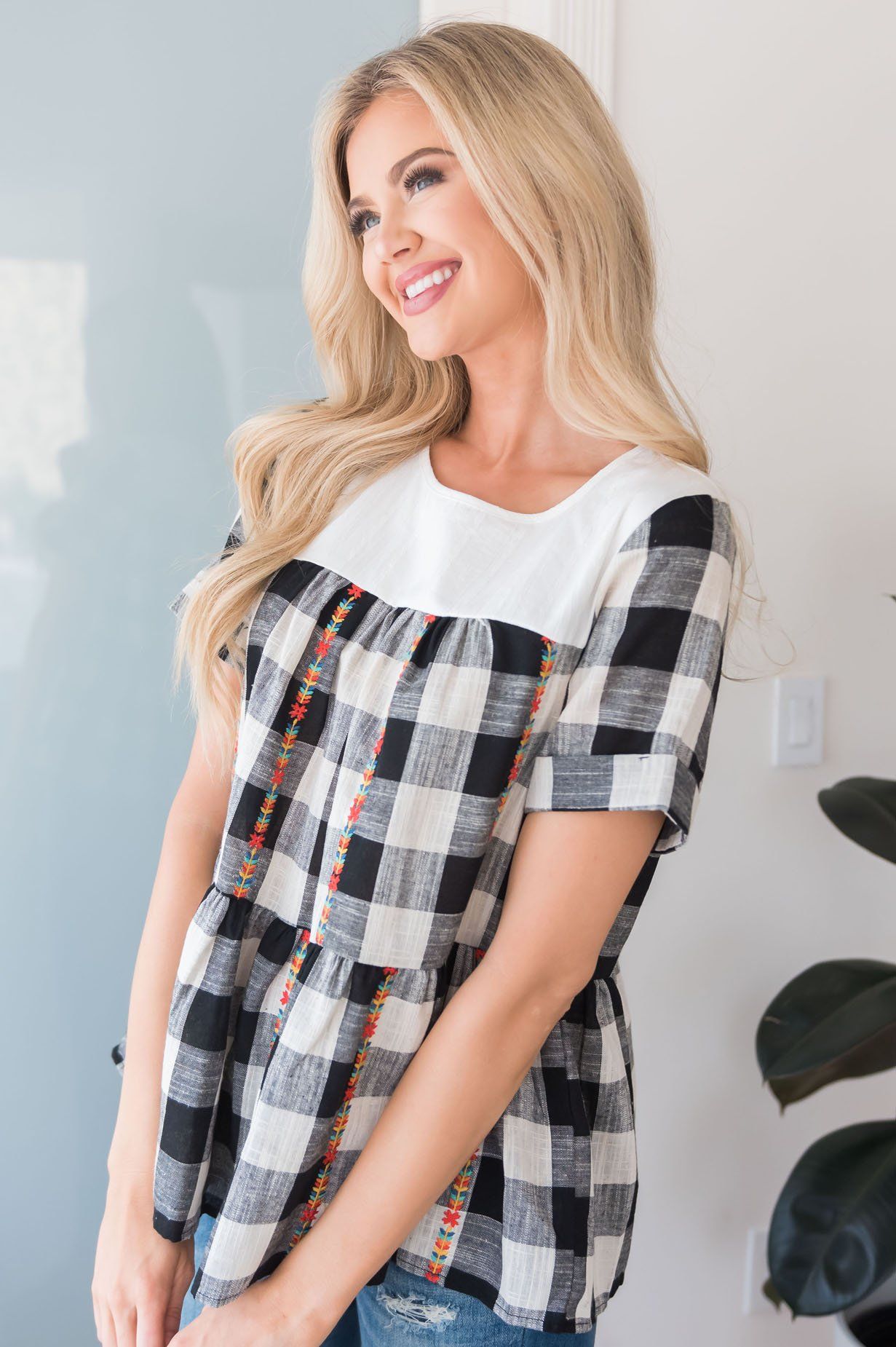 Playful Plaid Modest Blouse Modest Dresses vendor-unknown 