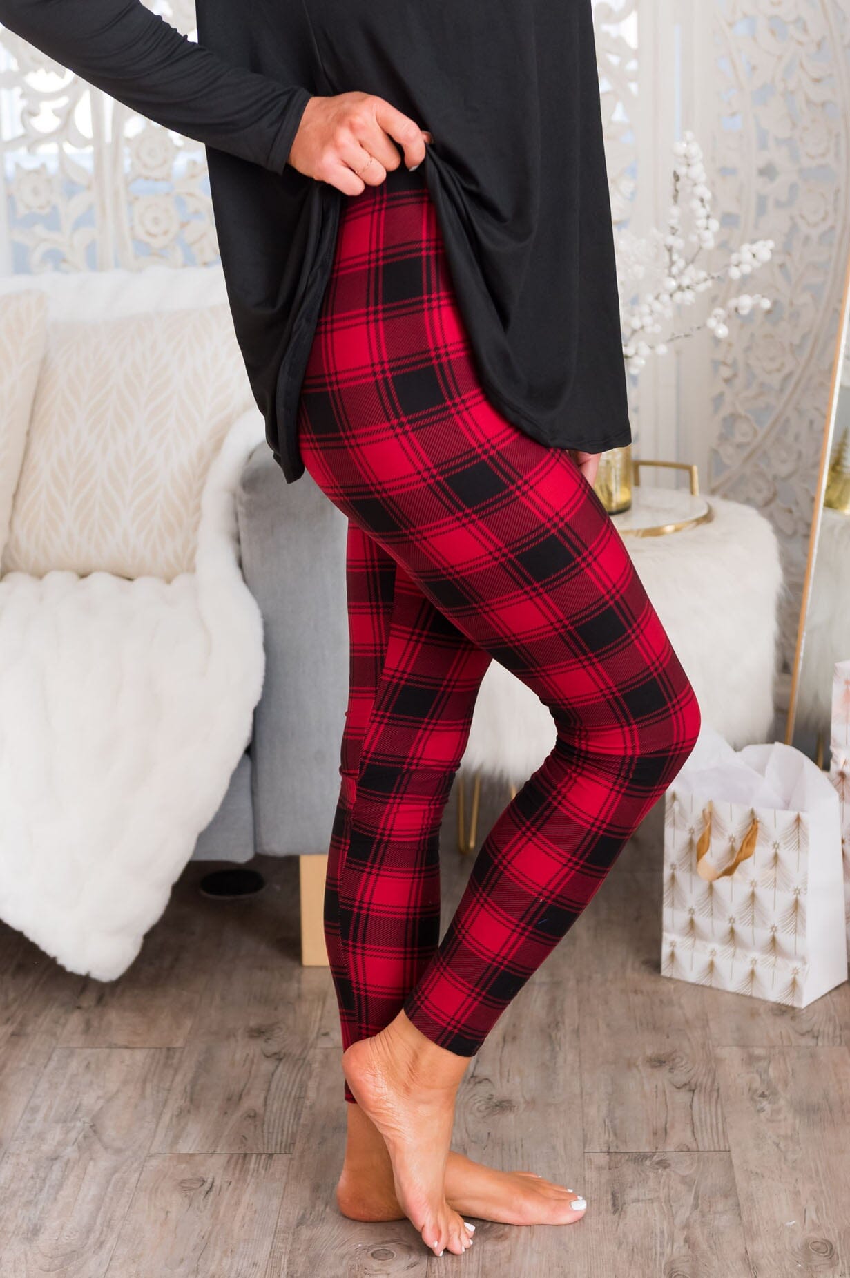 Buffalo Plaid Christmas Leggings Accessories & Shoes vendor-unknown 