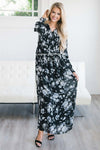 The Olivia Modest Dresses vendor-unknown Black & Gray Watercolor Floral S