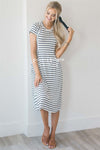 The Renee Modest Dresses vendor-unknown White & Navy Stripes S