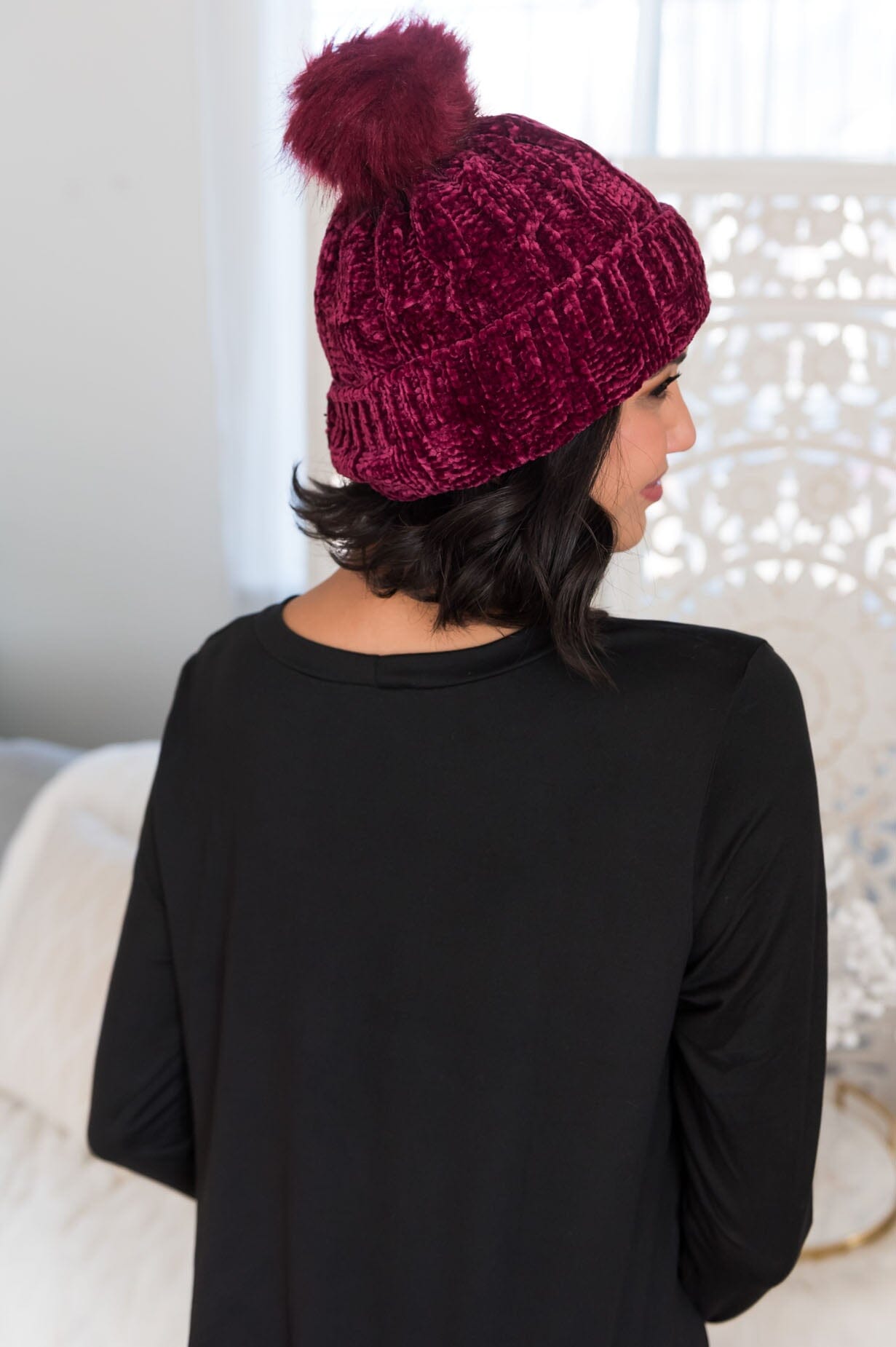 Stay Cozy Chenille Pom Pom Beanie Accessories & Shoes Leto Accessories 