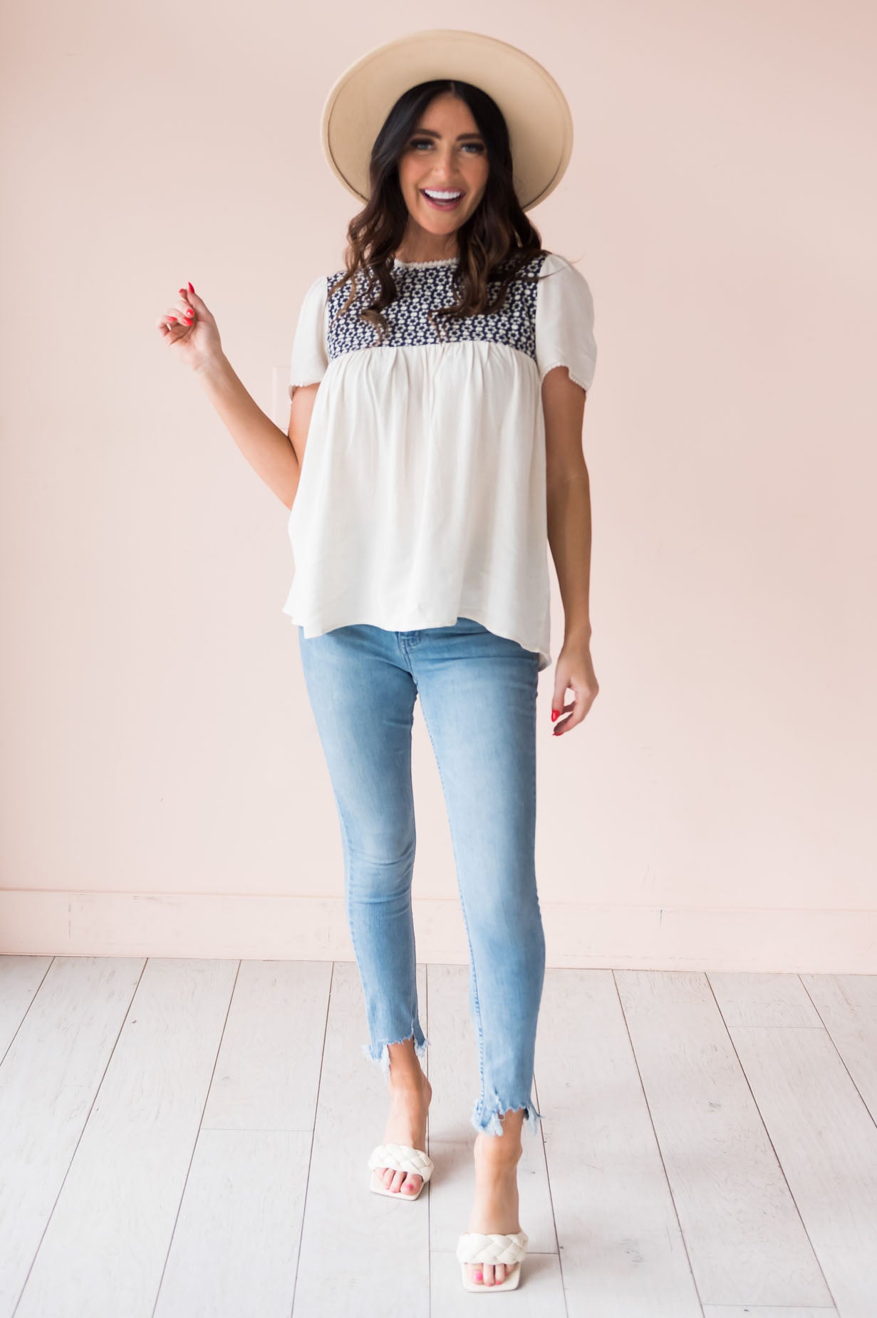 Hopeful Day Modest Embroidered Blouse Tops vendor-unknown 