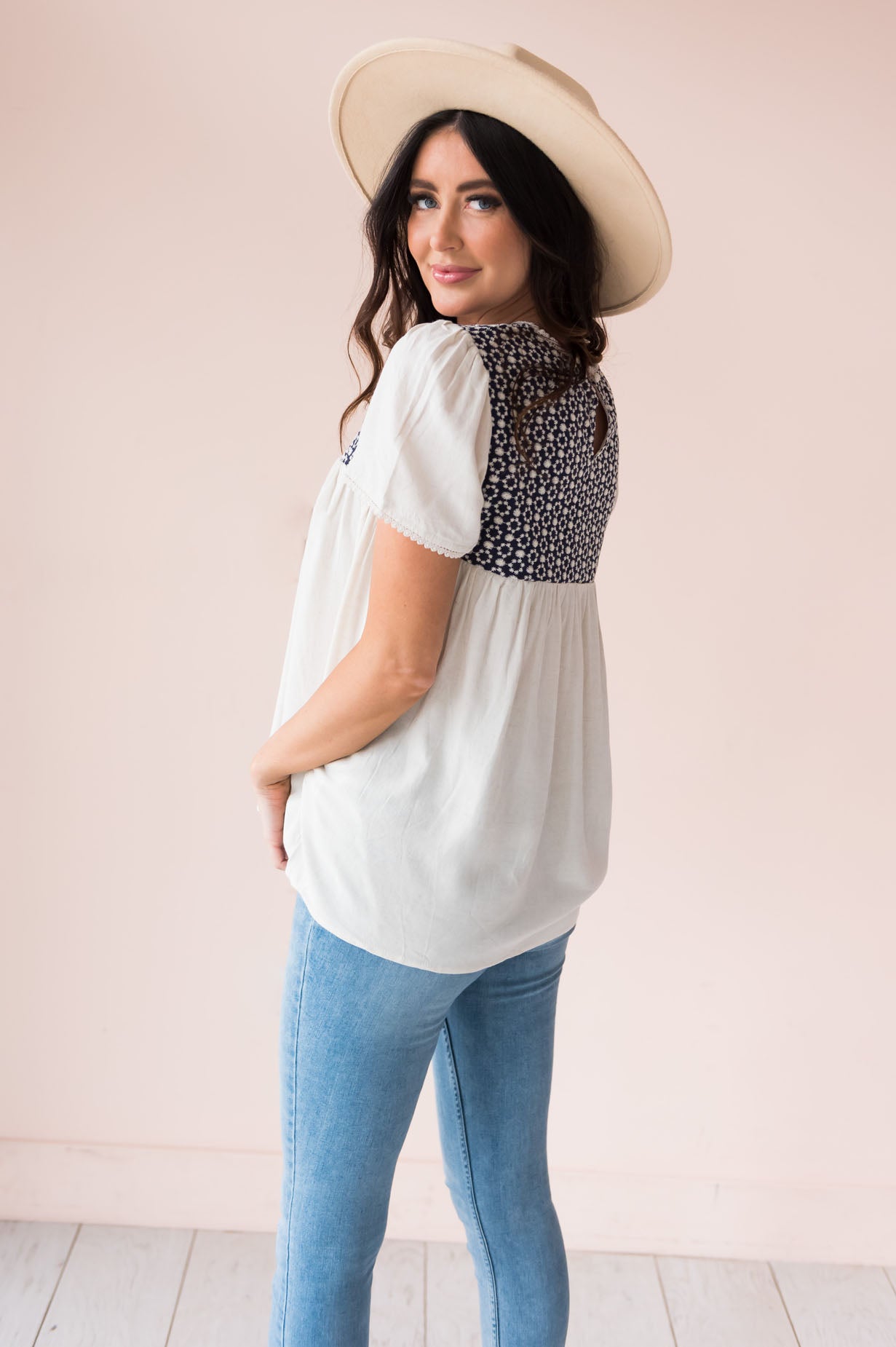 Hopeful Day Modest Embroidered Blouse Tops vendor-unknown 