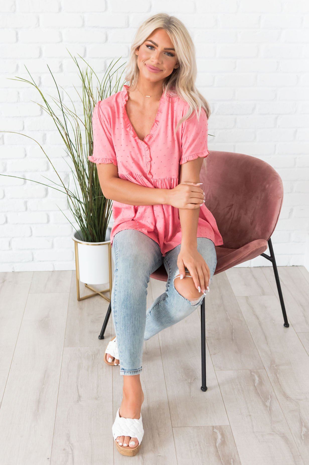 Magic Moment High-Low Swiss Dot Modest Top Tops vendor-unknown 