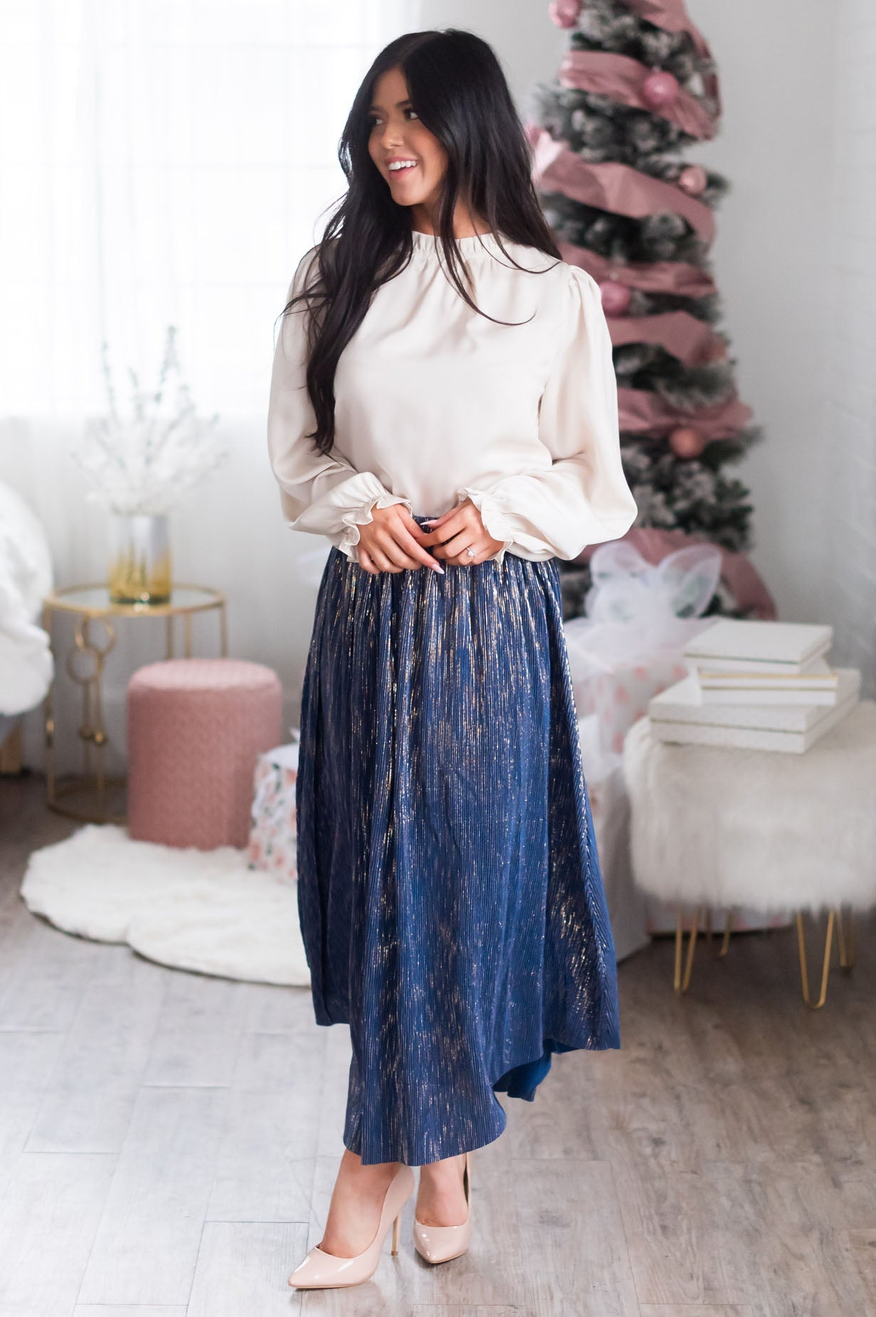 Wish Upon A Star Modest Metallic Skirt Skirts vendor-unknown 