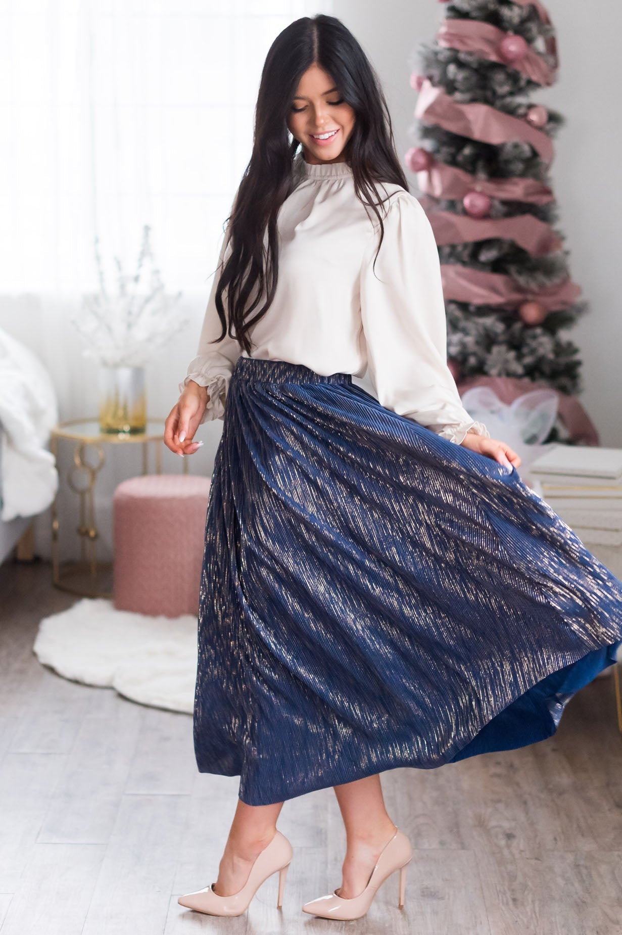 Wish Upon A Star Modest Metallic Skirt Skirts vendor-unknown 