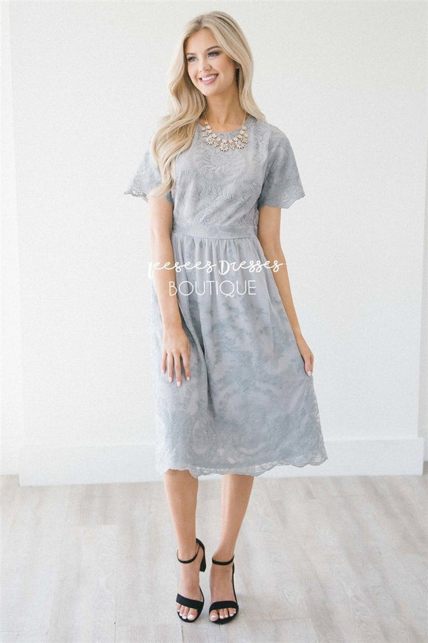 Gray Lace Floral Sundress Modest Dress | Best Online Modest Boutique ...