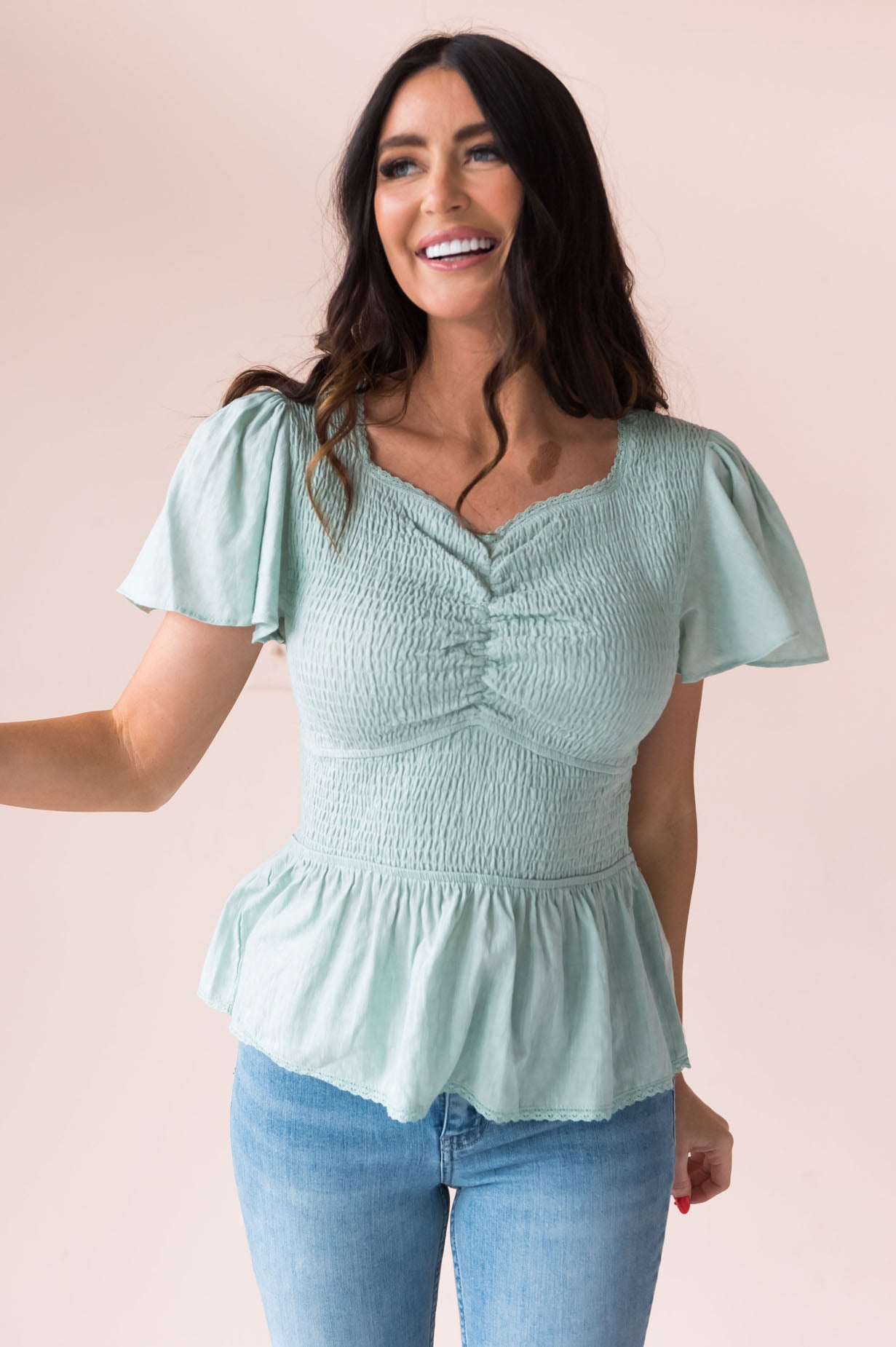 Joy Found Me Modest Peplum Blouse Tops vendor-unknown 