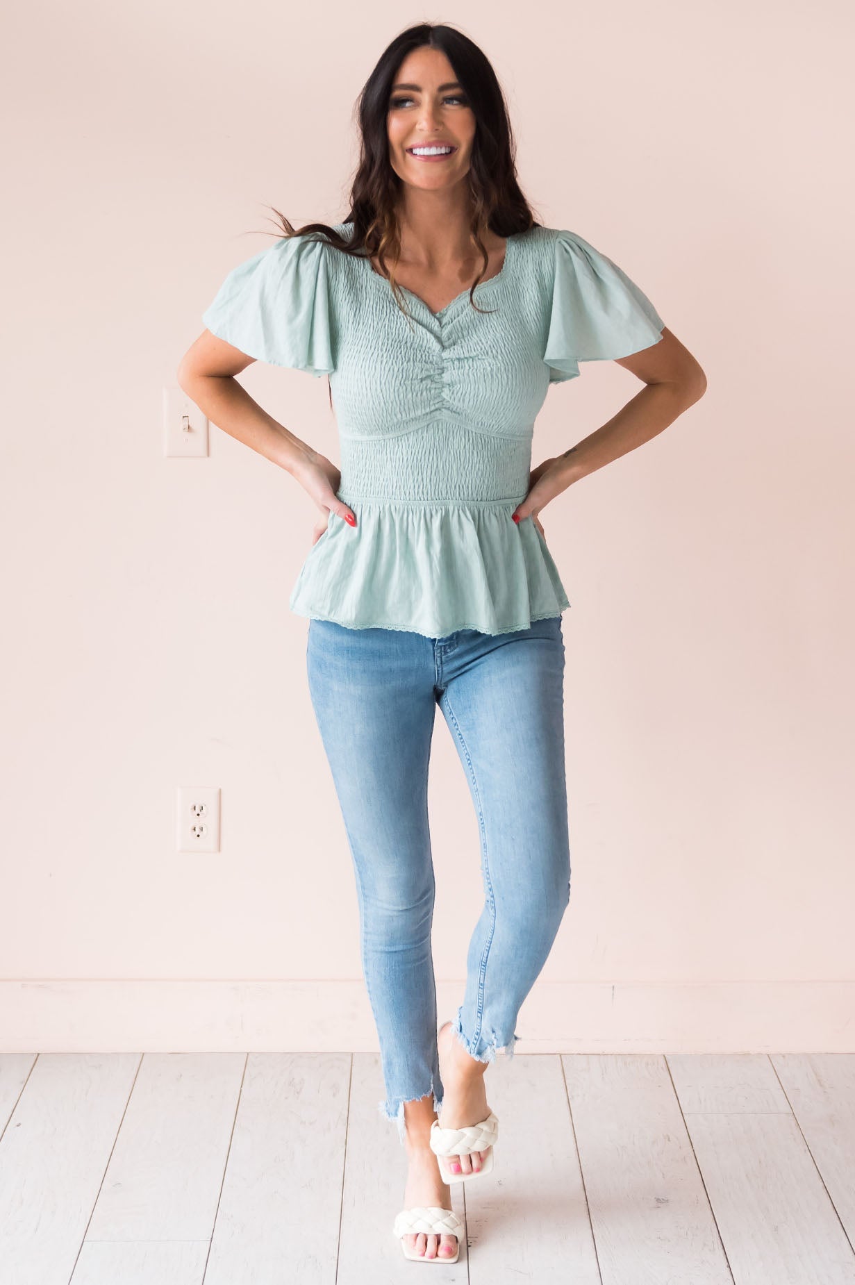 Joy Found Me Modest Peplum Blouse Tops vendor-unknown 
