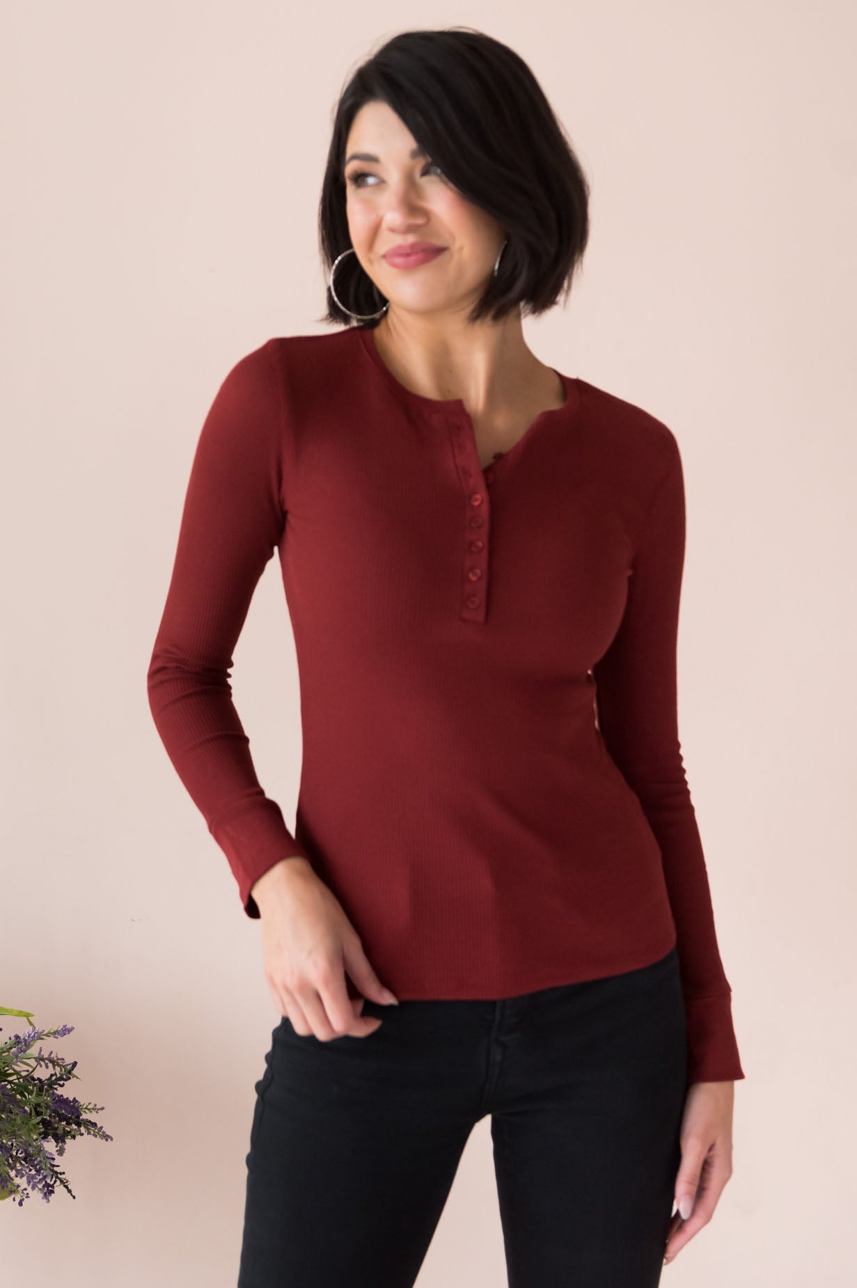 Changing Skies Modest Thermal Henley Top NeeSee's Dresses 