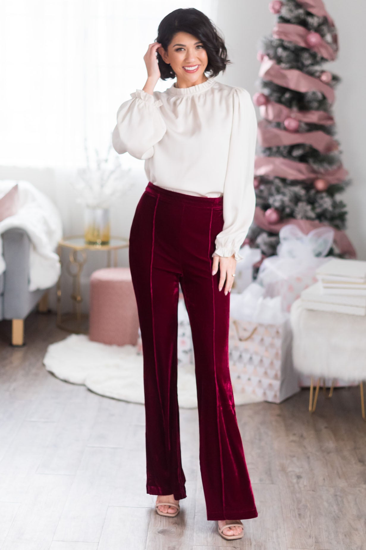 Cheerful Velvet Flare Pants Modest Dresses vendor-unknown 