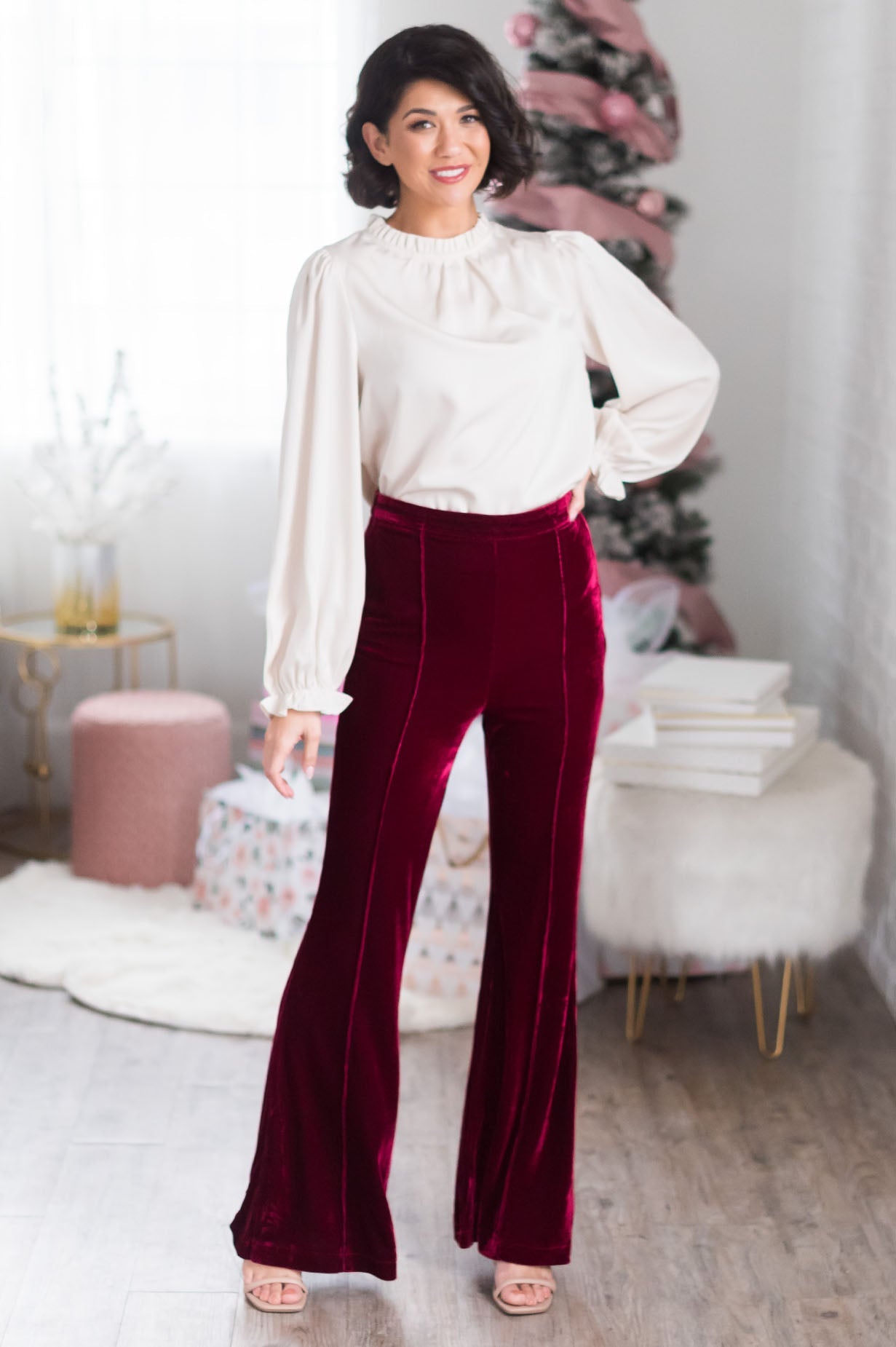 Cheerful Velvet Flare Pants Modest Dresses vendor-unknown 