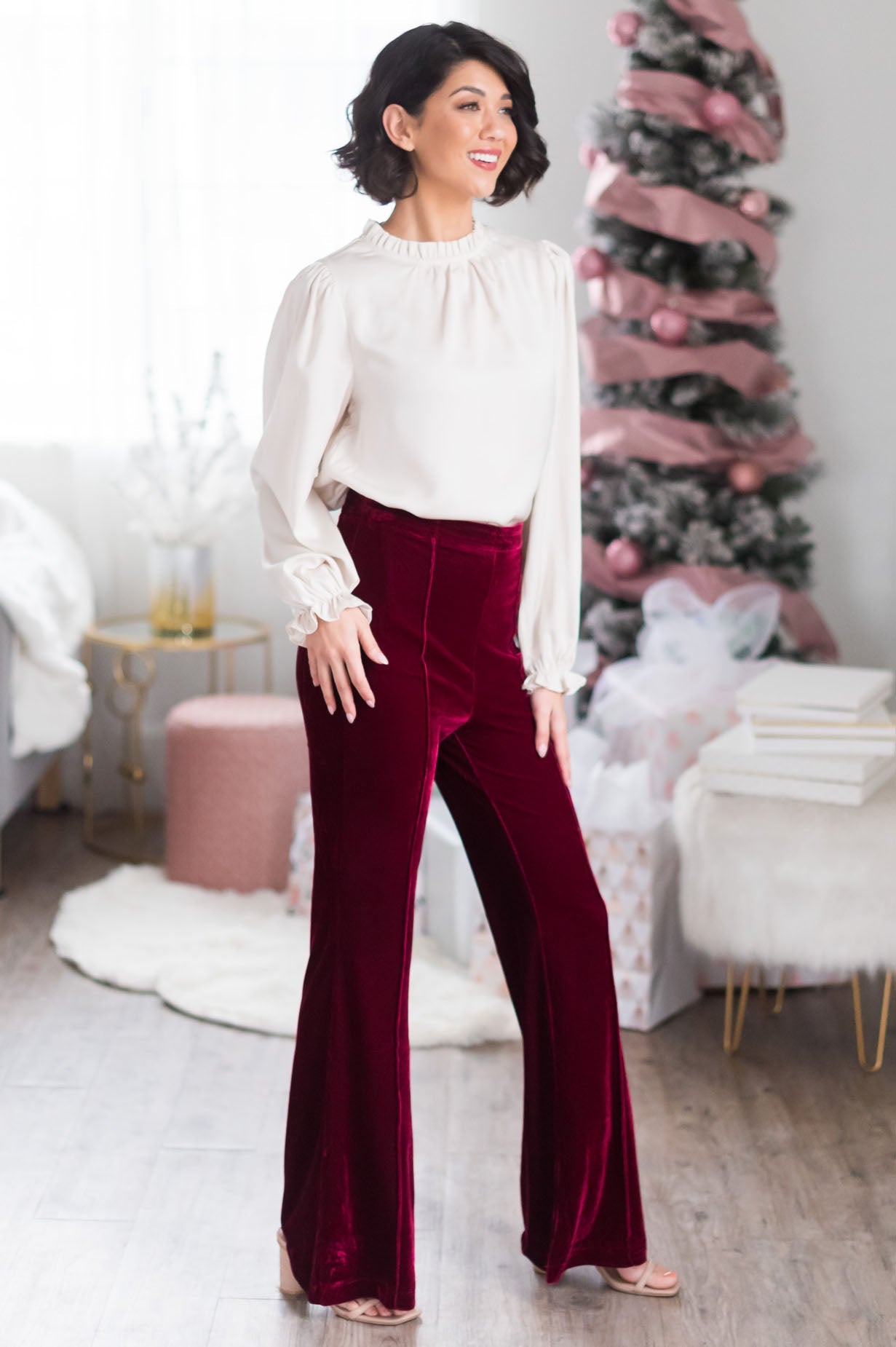 Cheerful Velvet Flare Pants Modest Dresses vendor-unknown 