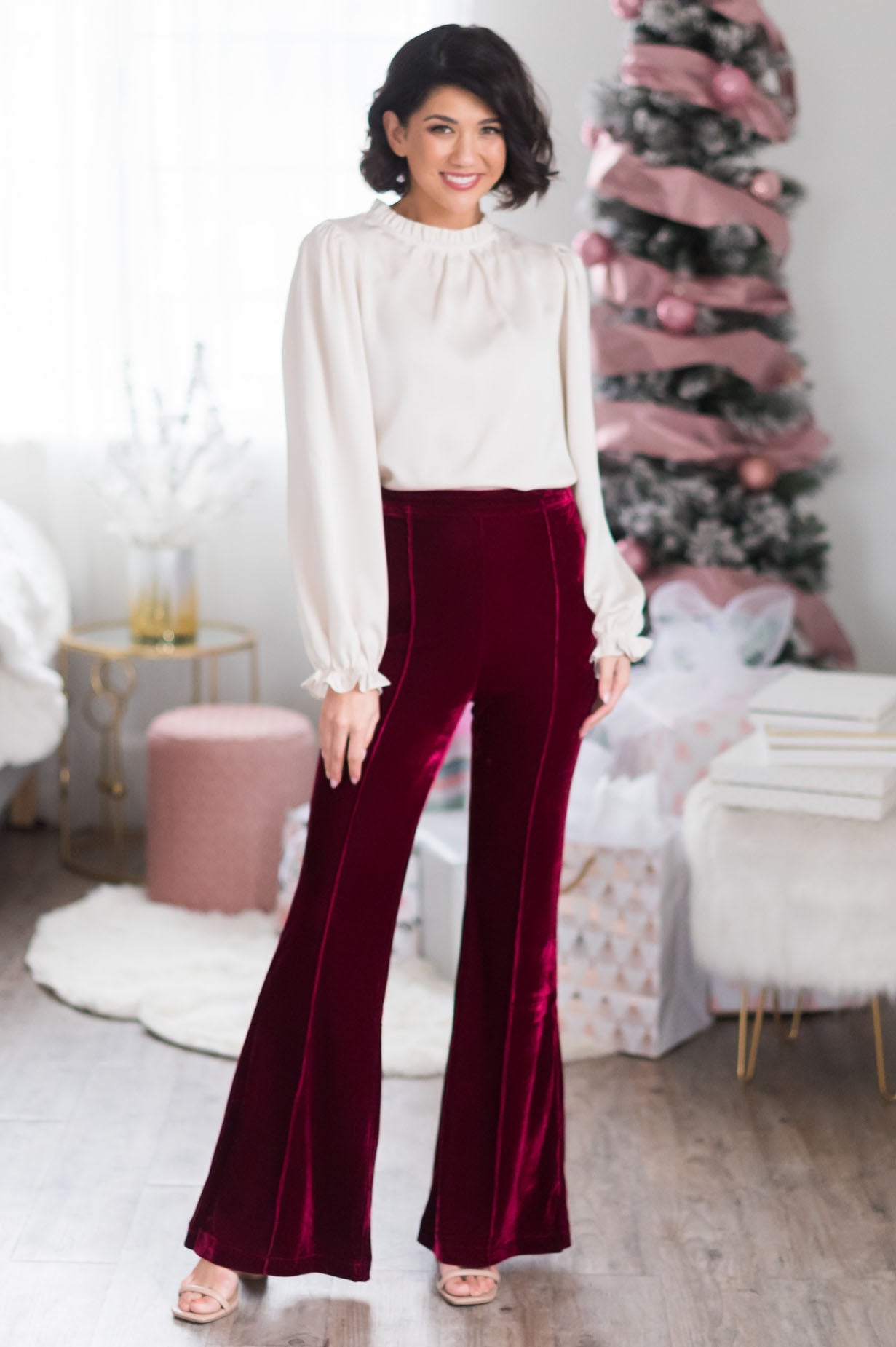 Cheerful Velvet Flare Pants Modest Dresses vendor-unknown 