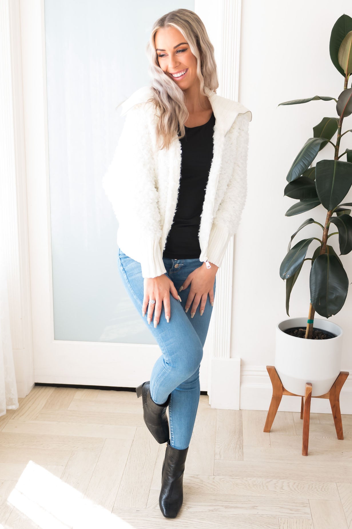 I FALL for you Everyday Modest Fuzzy Chenille Zip-Up Modest Dresses vendor-unknown 