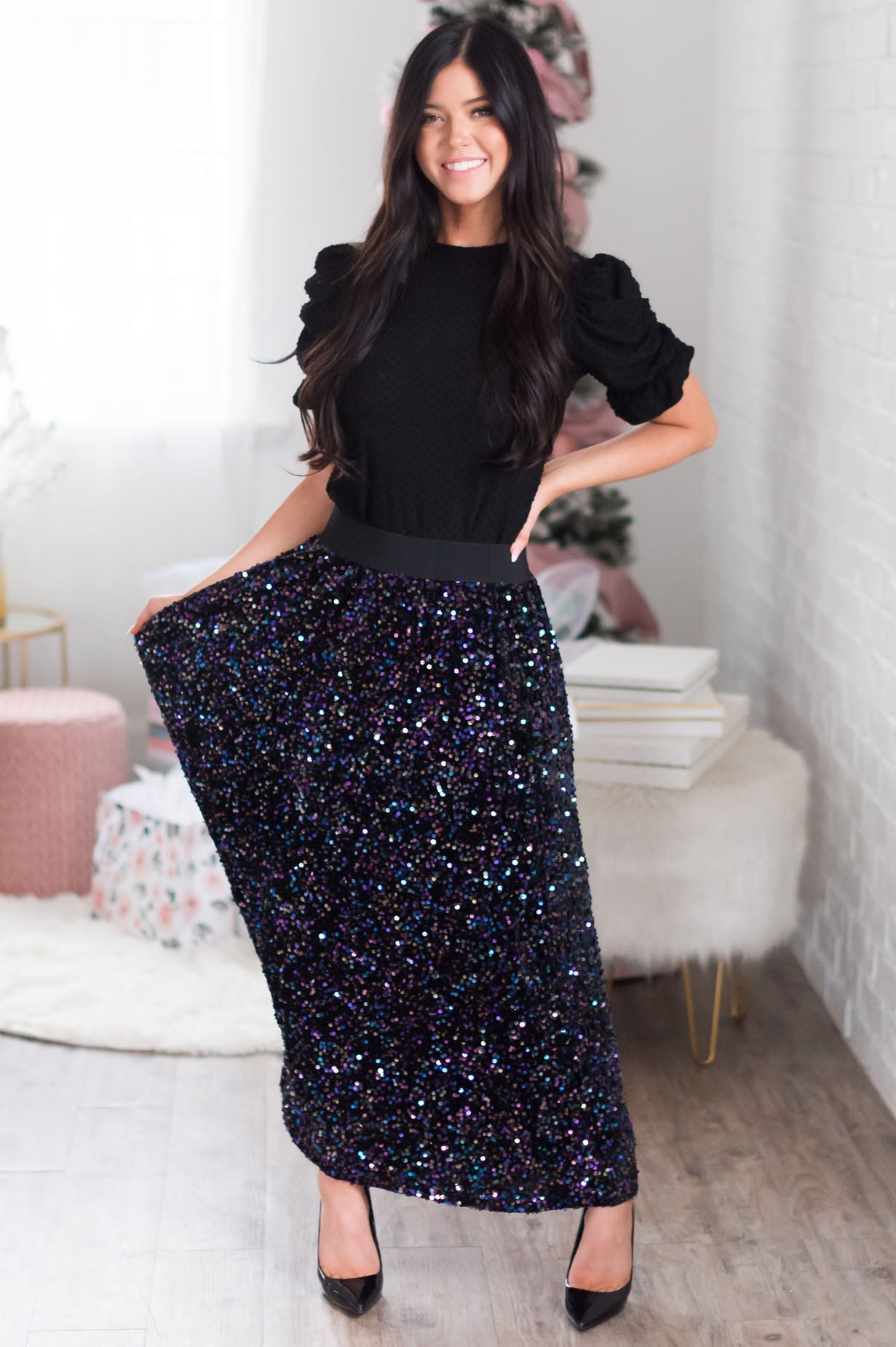 Magical Wishes Modest Sequin Maxi Skirt Skirts vendor-unknown 