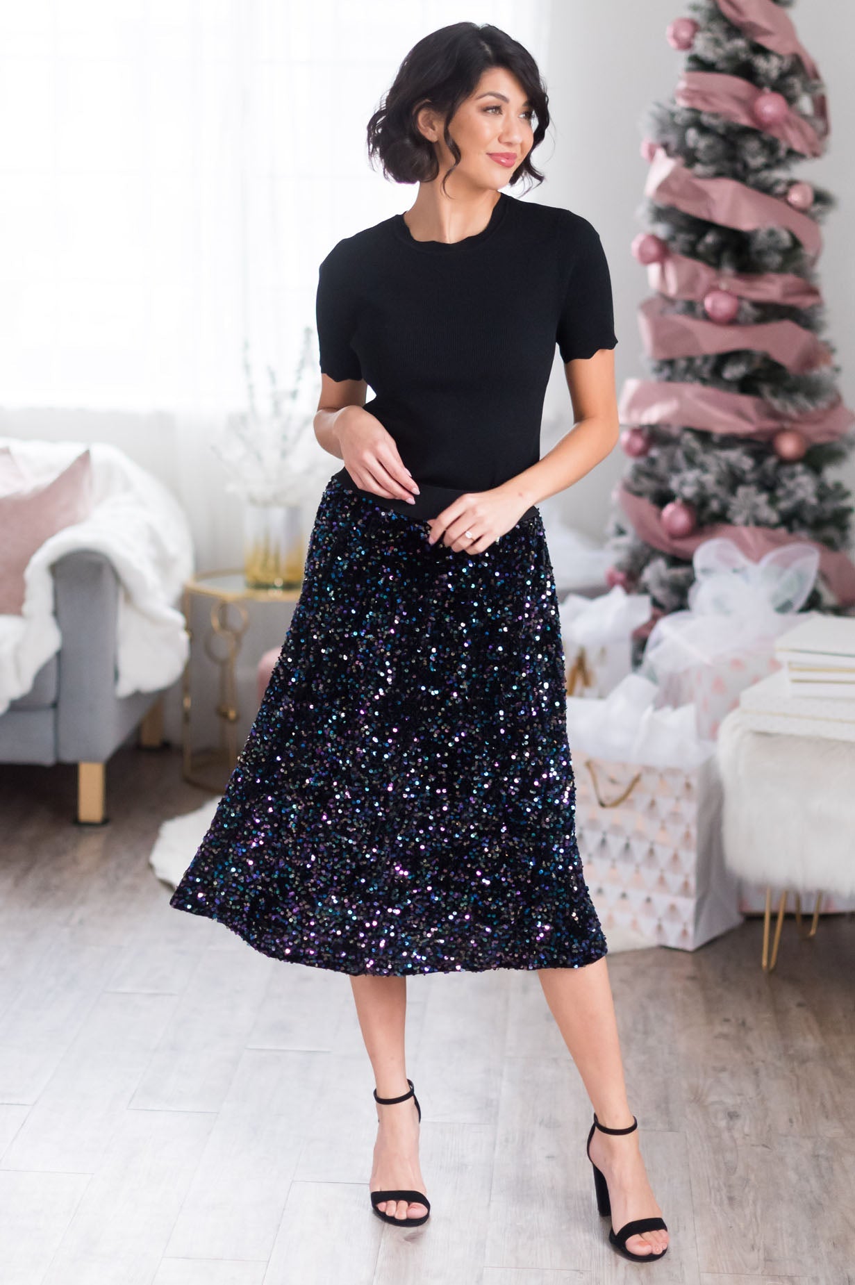 Twirling Into The New Year Modest Sequin Skirt Skirts vendor-unknown 