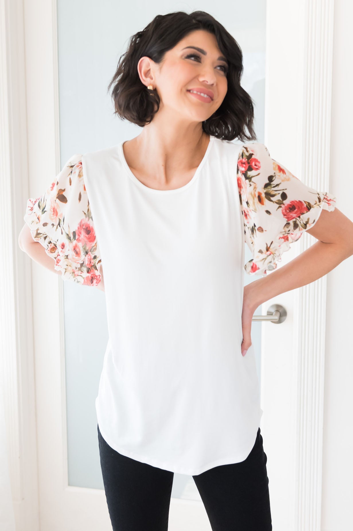 Always Trusted Modest Flutter Sleeve Blouse NeeSee's Dresses 