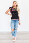 More Than Words Aztec Embroidered Blouse Tops vendor-unknown 