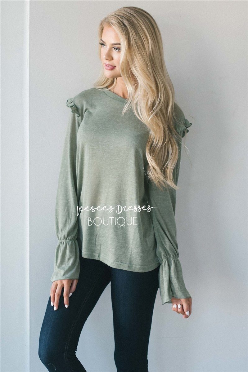 Ruffle Shoulder Peplum Sleeve Top Tops vendor-unknown 
