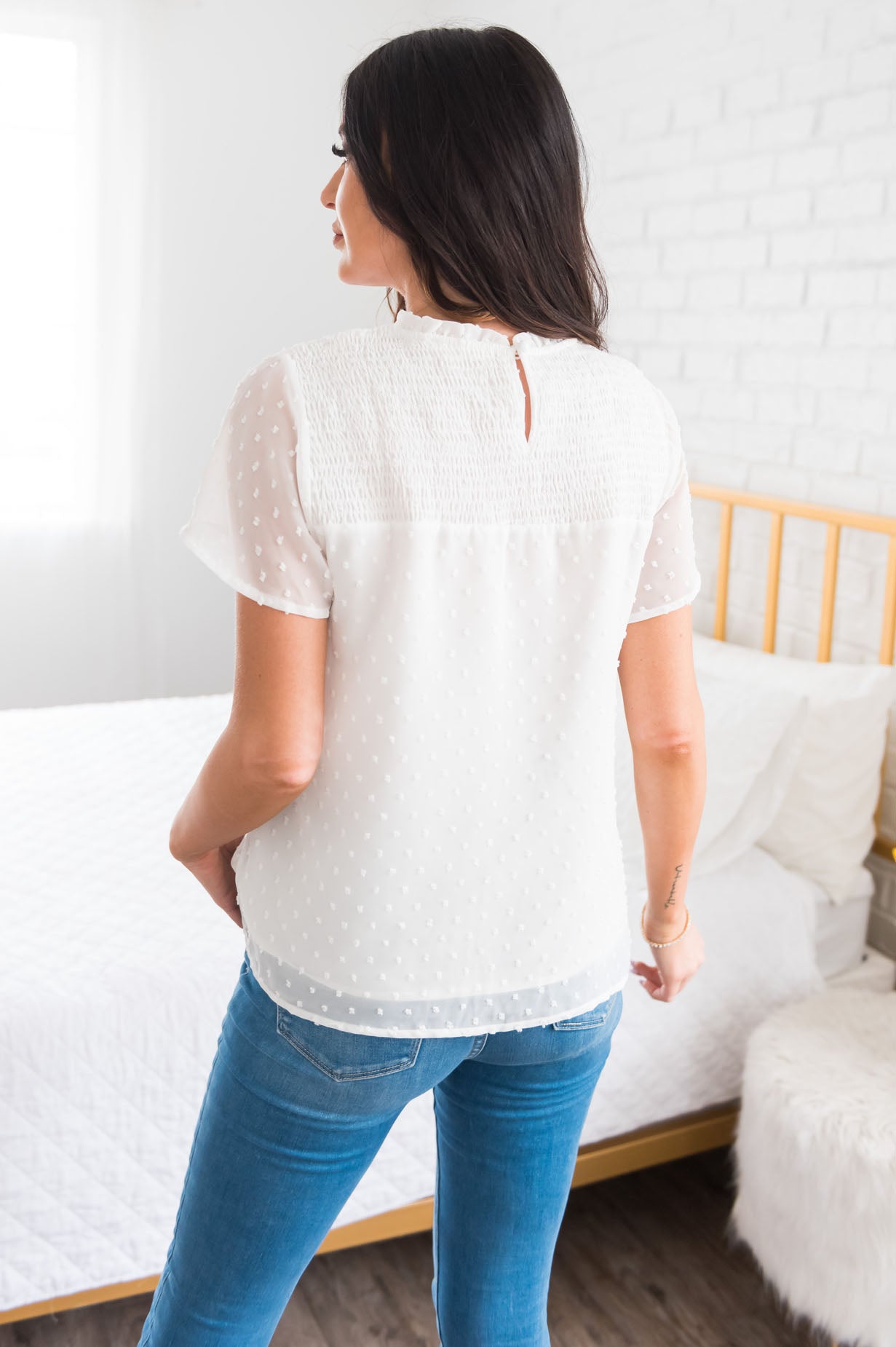 We're On A Roll Modest Swiss Dot Top Tops vendor-unknown 