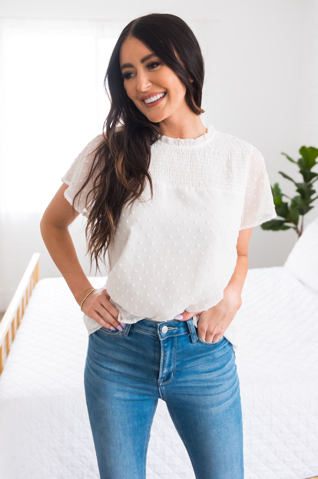 We're On A Roll Modest Swiss Dot Top Tops vendor-unknown 