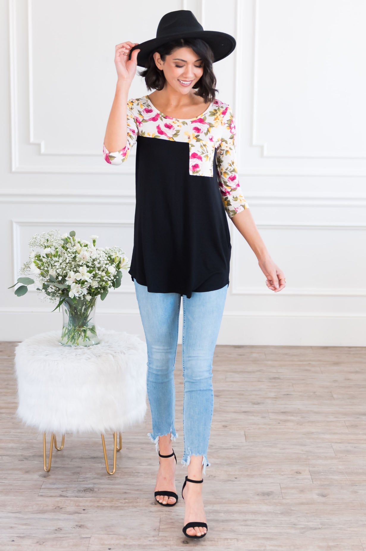 Bloom Season Modest Pocket Baseball Tee NeeSee's Dresses 