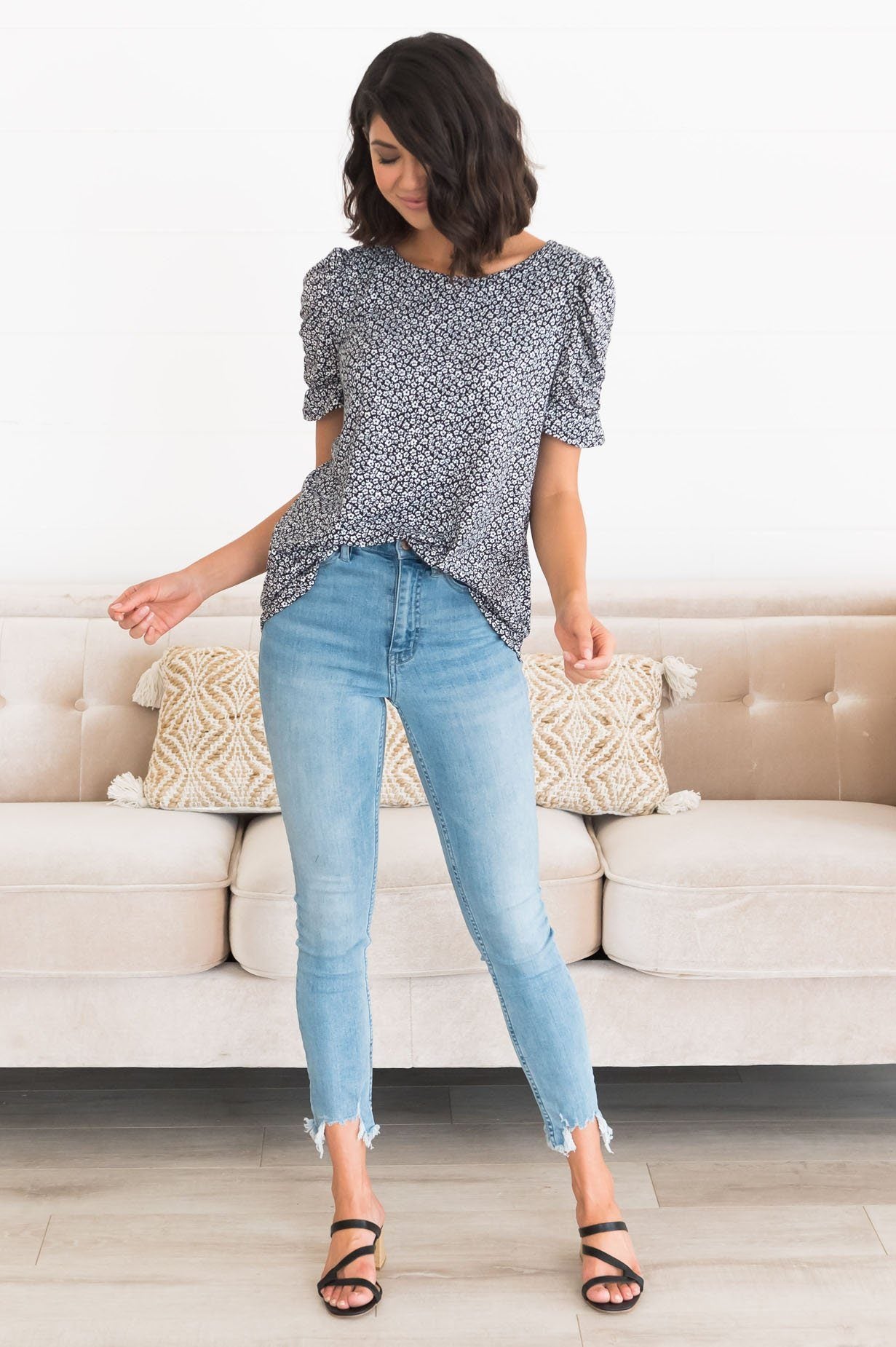 Darling Smile Ruche Sleeve Top Modest Dresses vendor-unknown 