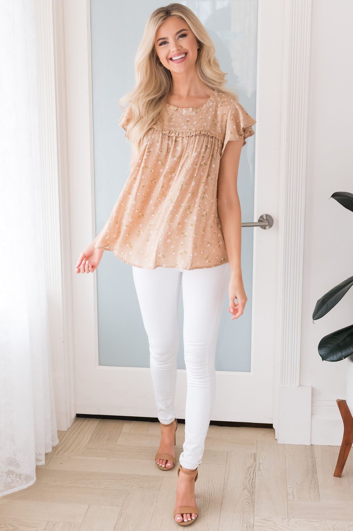 Striking Beauty Floral Blouse Modest Dresses vendor-unknown 