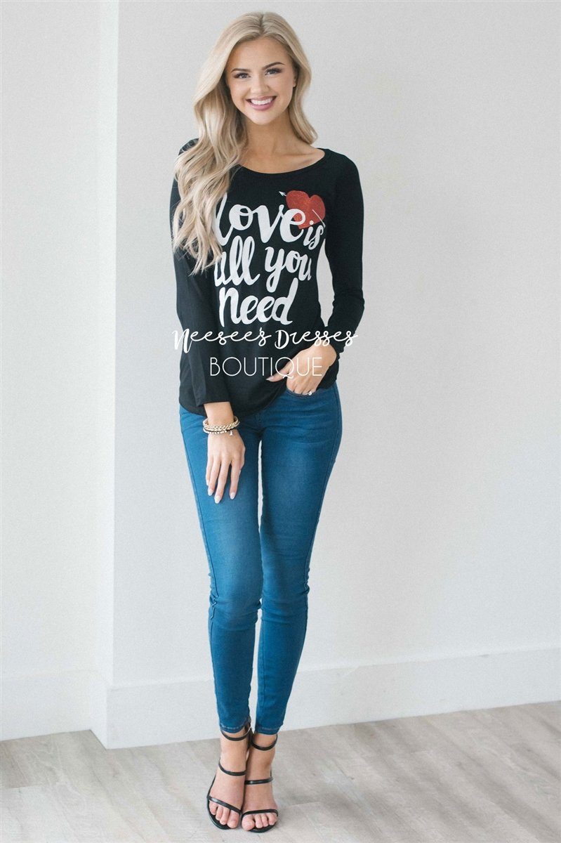 All You Need Is Love Top Tops vendor-unknown Black S 