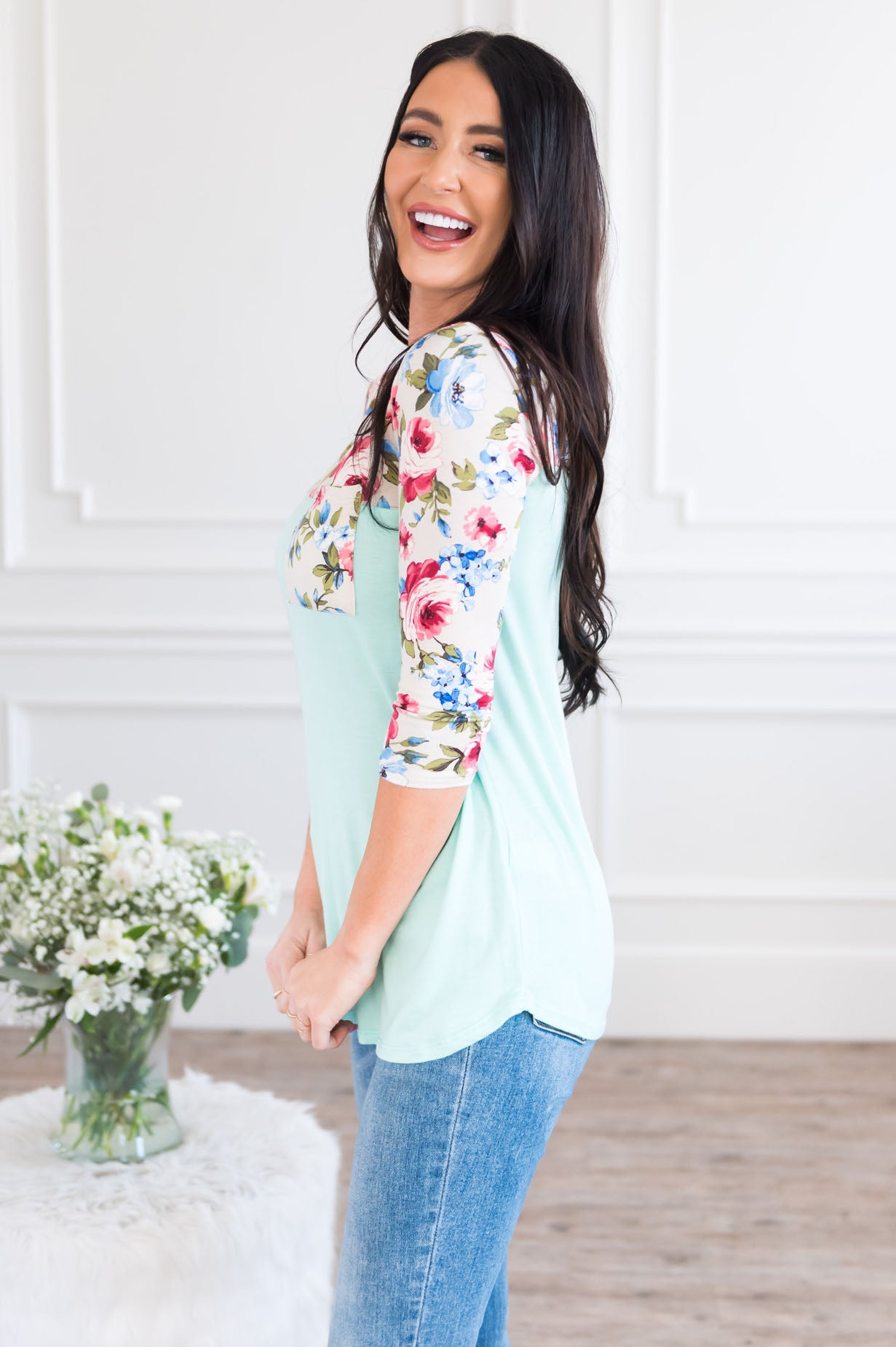 Bloom Season Modest Pocket Baseball Tee NeeSee's Dresses 