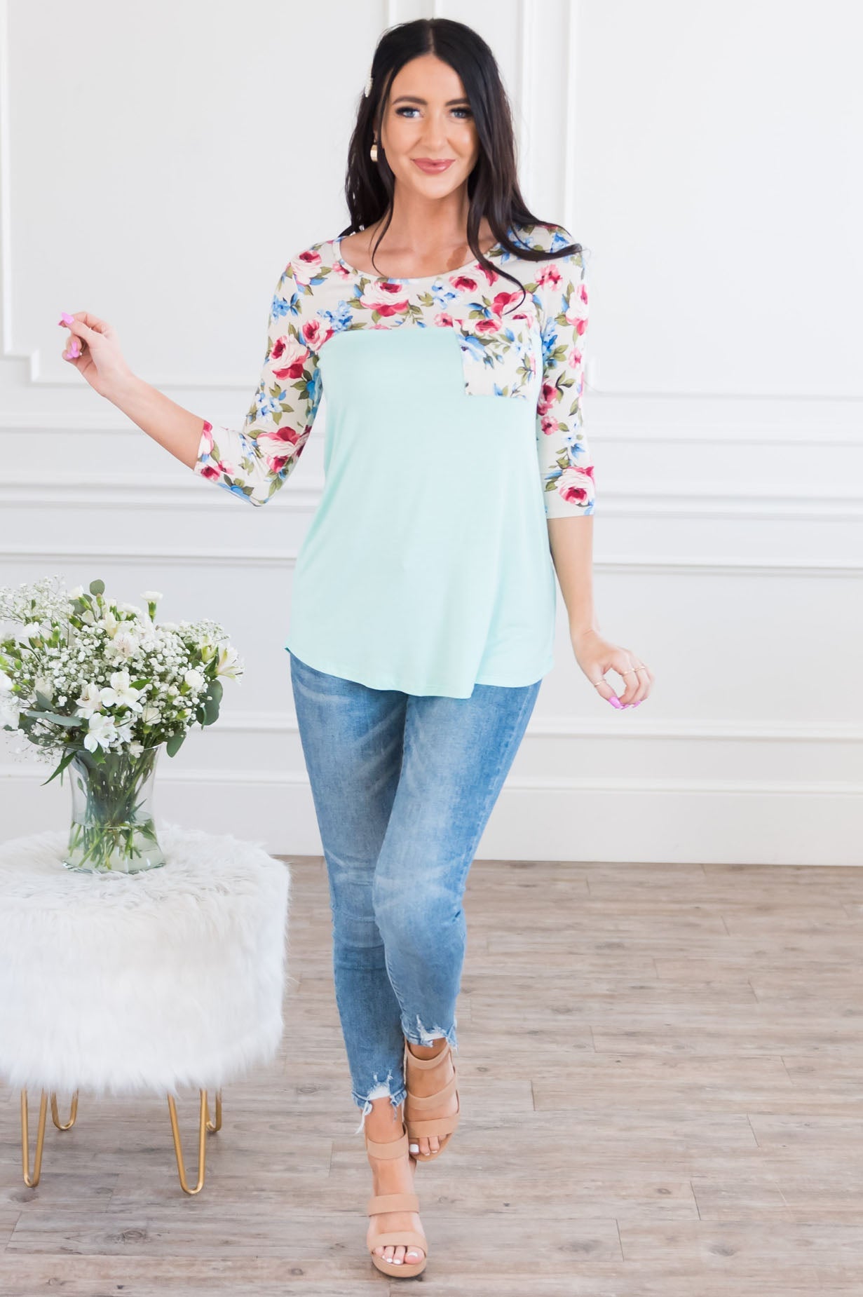 Bloom Season Modest Pocket Baseball Tee NeeSee's Dresses 