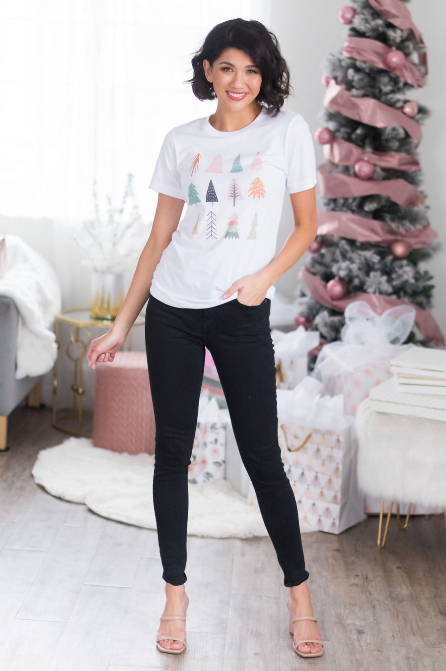 Very Merry Christmas Trees Modest Graphic Tee Modest Dresses vendor-unknown 