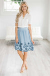 Embroidered Detailed Chambray Skirt Skirts vendor-unknown Chambray XS