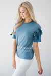 Double Tie Sleeve Top Tops vendor-unknown S Slate Blue