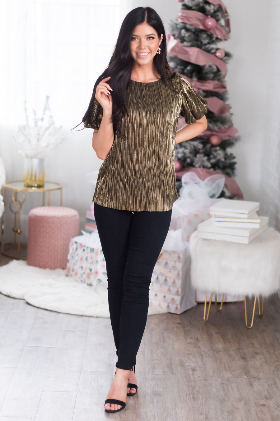 Peace on Earth Modest Metallic Top Tops vendor-unknown 