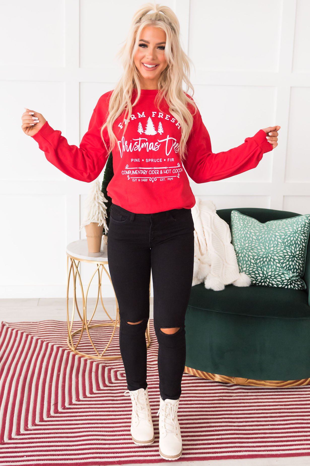 Farm Fresh Trees Modest Sweatshirt Modest Dresses vendor-unknown 