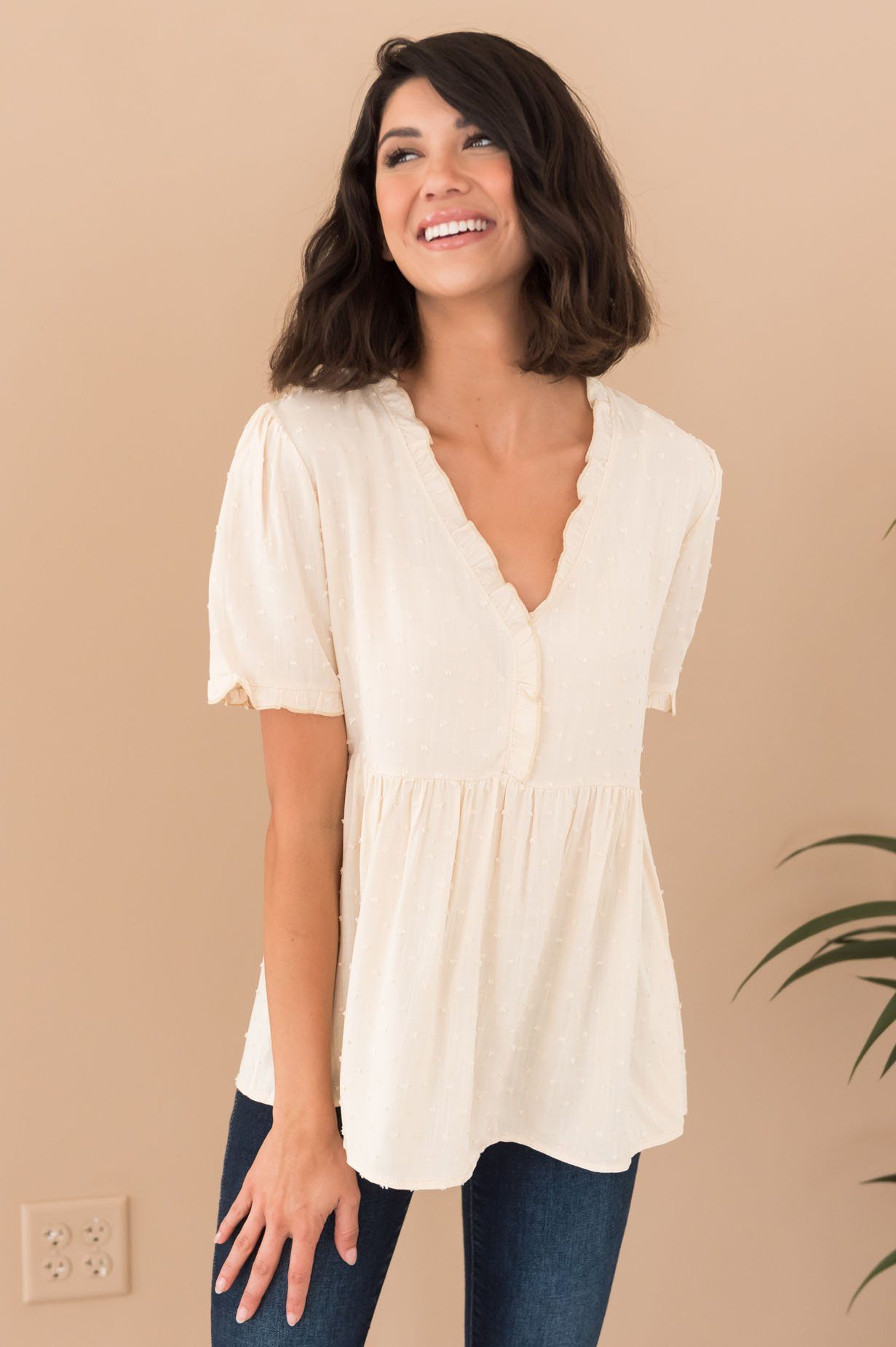 Magic Moment High-Low Swiss Dot Modest Top 4863 Tops vendor-unknown 