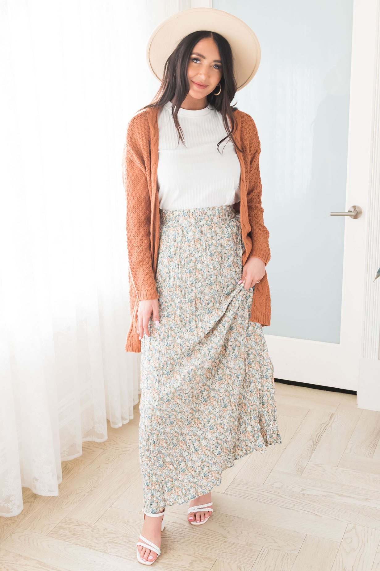 Ditzy Floral Textured Maxi Skirt Modest Dresses vendor-unknown 